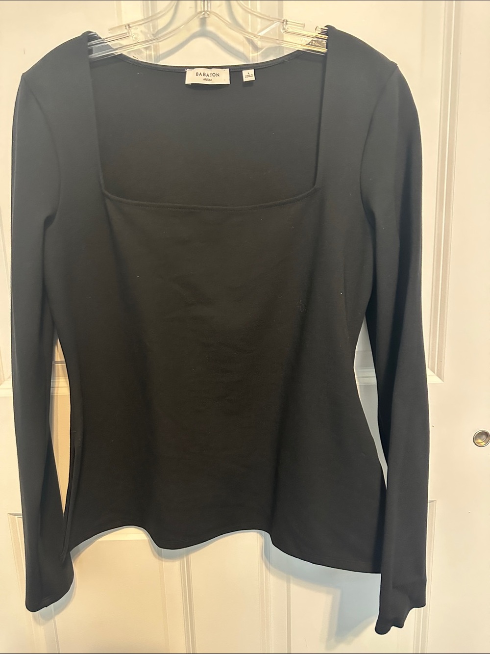 Babaton Aritzia Square‑Neck Long Sleeve Top – Black Size Large